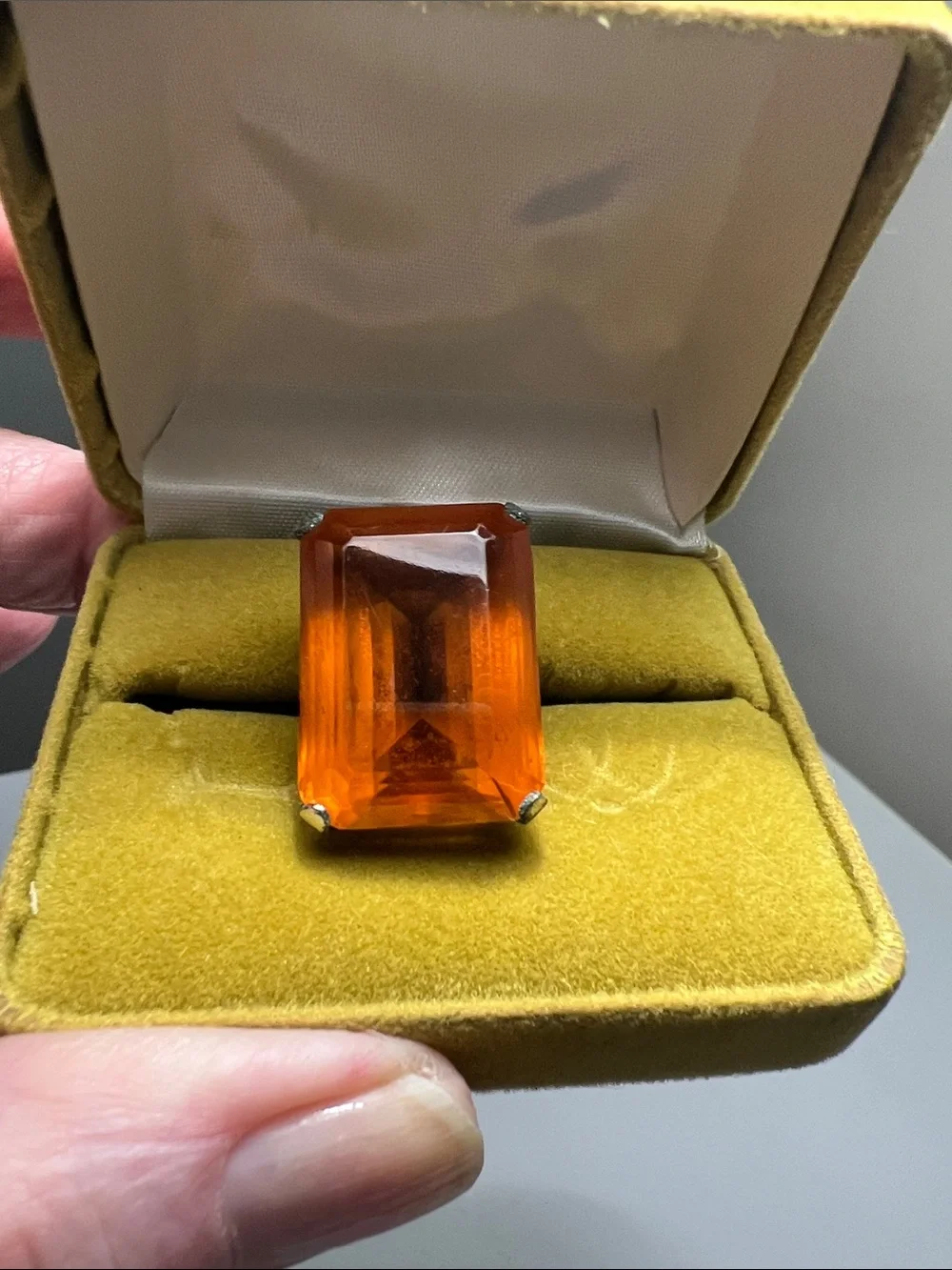 Bold Large Amber Faceted Cocktail Ring  -  Size 5 3/4 -  Heirloom Estate Vintage
